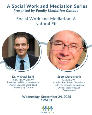image of presenters and webinar title, Social Work and Mediation: A Natural Fit