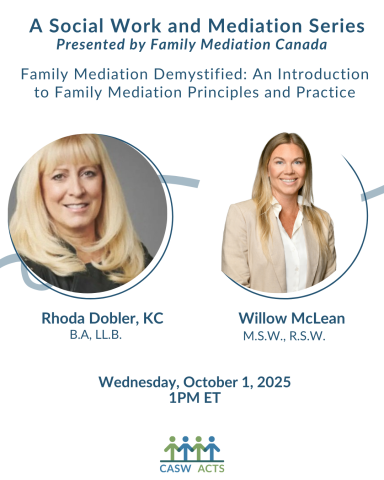 picture of presenters, date, title, Family Mediation Demystified: An Introduction to Family Mediation Principles and Practice